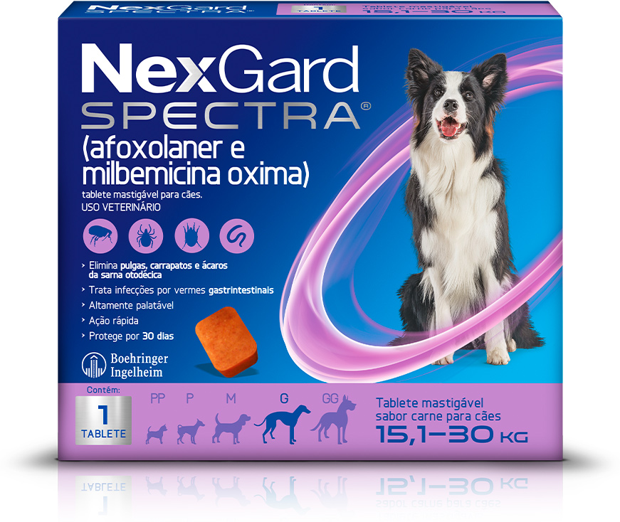 Antipulgas e Carrapatos NexGard Spectra 75 mg para Cães de 15,1 a 30Kg - 1 Comprimido