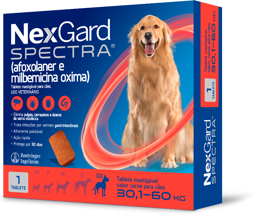 Antipulgas e Carrapatos NexGard Spectra 150 mg para Cães de 30,1 a 60Kg - 1 Comprimido