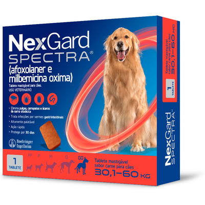 Antipulgas e Carrapatos NexGard Spectra para Cães de 30,1 a 60 Kg - 1 Tablete
