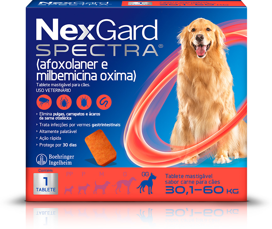 Antipulgas e Carrapatos NexGard Spectra 150 mg para Cães de 30,1 a 60Kg - 1 Comprimido