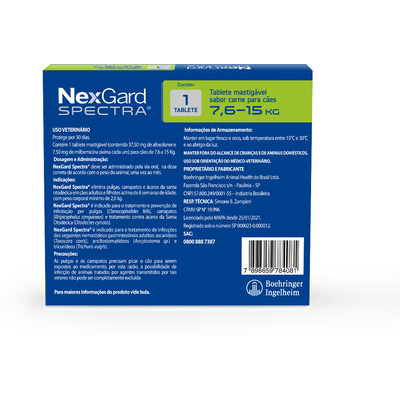 Antipulgas, Carrapatos e Vermifugo NexGard Spectra para Cães de 7,6 a 15 Kg