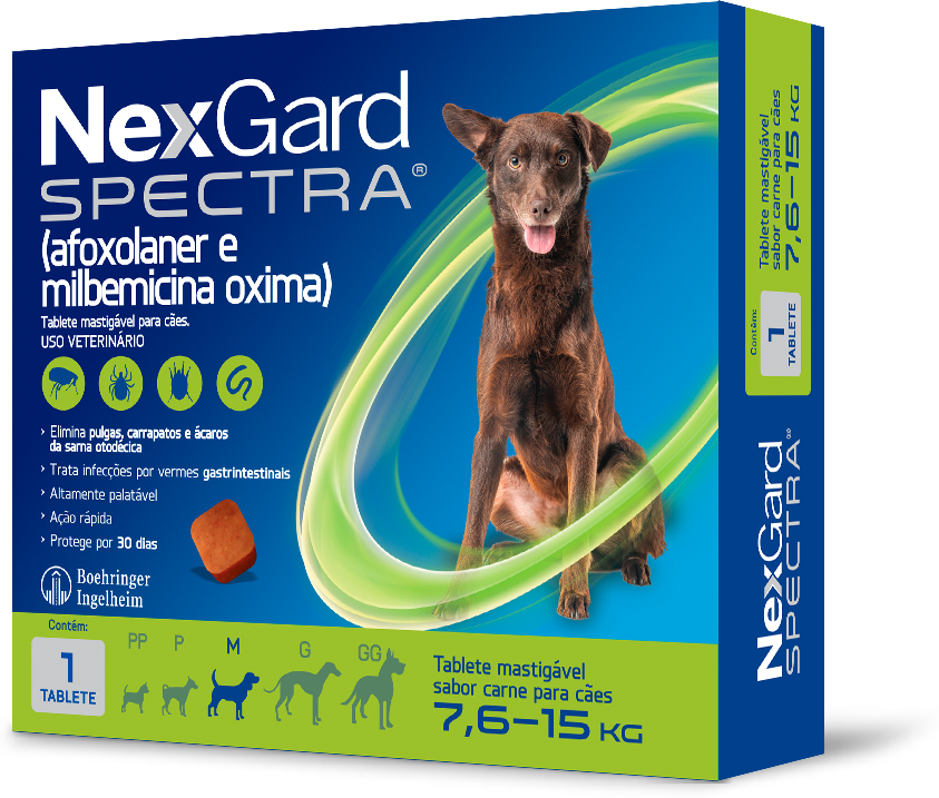 Antipulgas e Carrapatos NexGard Spectra 37,5 mg para Cães de 7,6 a 15Kg - 1 Comprimido