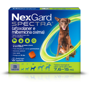 Antipulgas, Carrapatos e Vermifugo NexGard Spectra para Cães de 7,6 a 15Kg - 3 Tabletes