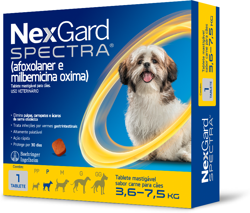 Antipulgas e Carrapatos NexGard Spectra 18,75 mg para Cães de 3,6 a 7,5Kg - 1 Comprimido