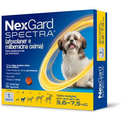 Antipulgas e Carrapatos NexGard Spectra para Cães de 3,6 a 7,5 Kg - 1 Tablete
