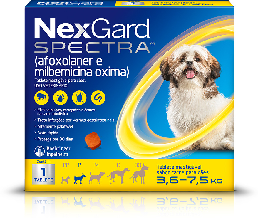 Antipulgas e Carrapatos NexGard Spectra 18,75 mg para Cães de 3,6 a 7,5Kg - 1 Comprimido