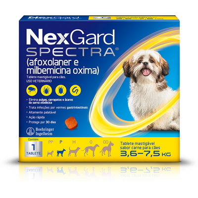 Antipulgas e Carrapatos NexGard Spectra para Cães de 3,6 a 7,5 Kg - 1 Tablete
