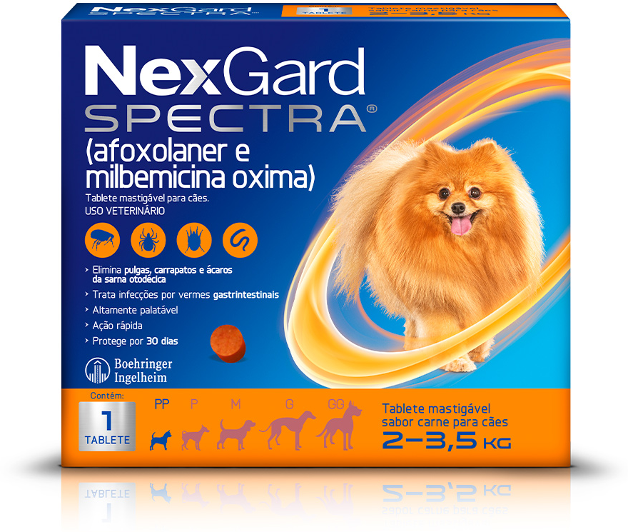 Antipulgas e Carrapatos NexGard Spectra 9,375 mg para Cães de 2 a 3,5Kg - 1 Comprimido