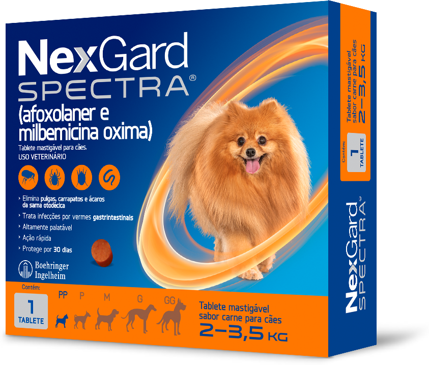 Antipulgas e Carrapatos NexGard Spectra 9,375 mg para Cães de 2 a 3,5Kg - 1 Comprimido