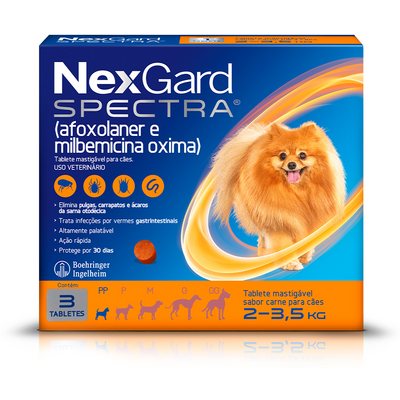 Antipulgas, Carrapatos e Vermífugo NexGard Spectra para Cães de 2 a 3,5 Kg - 3 Tabletes
