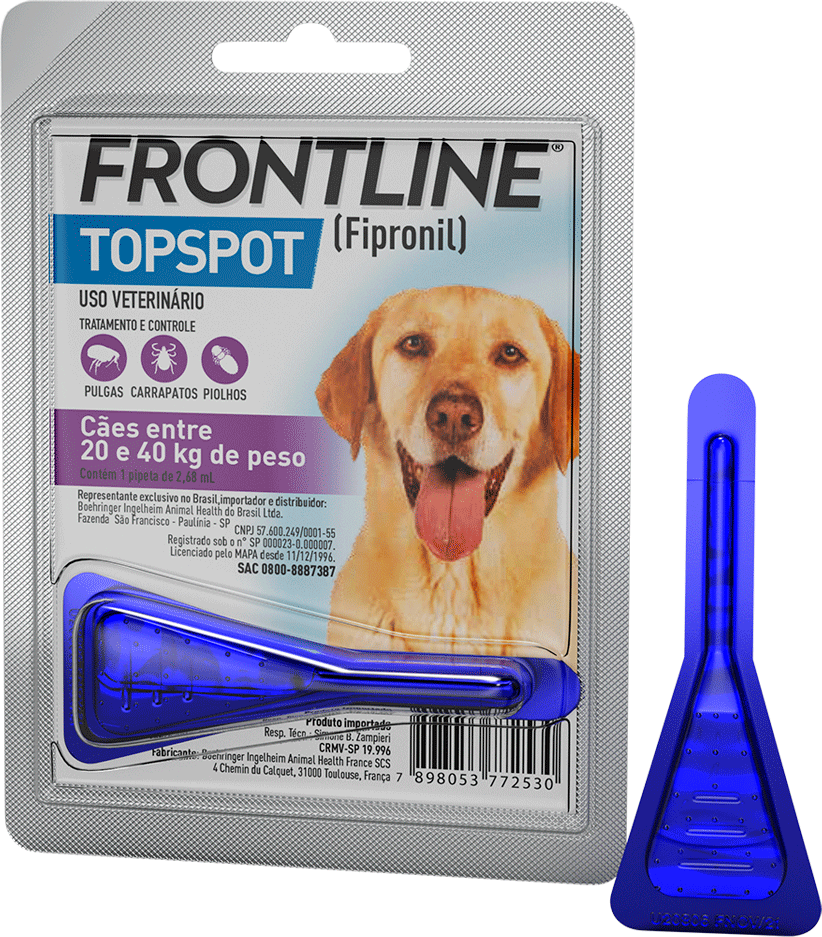 Antipulgas e Carrapatos Frontline Top Spot 268 mg para Cães de 20 a 40Kg - 1 Pipeta