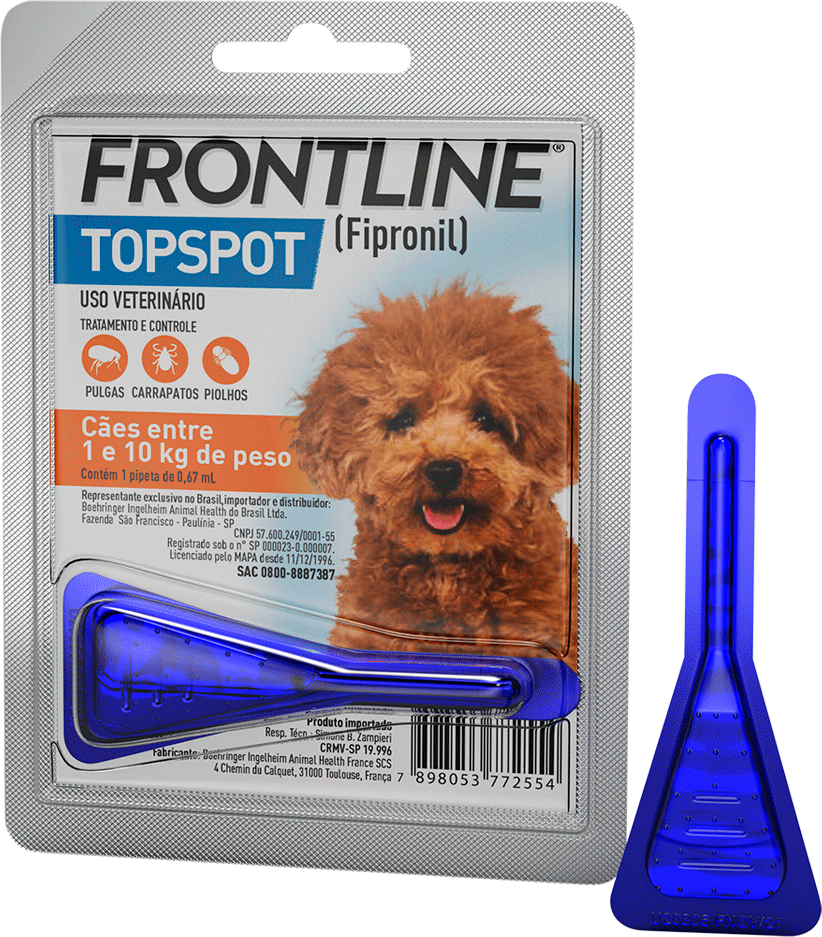 Antipulgas e Carrapatos Frontline Top Spot 67 mg para Cães de 1 a 10Kg - 1 Pipeta