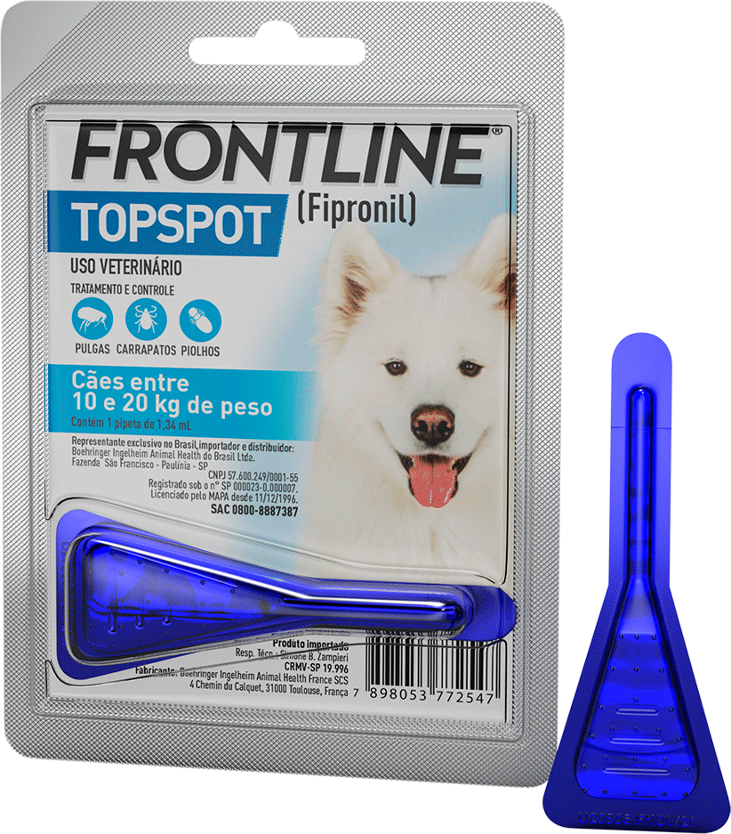 Antipulgas e Carrapatos Frontline Top Spot 134 mg para Cães de 10 a 20Kg - 1 Pipeta