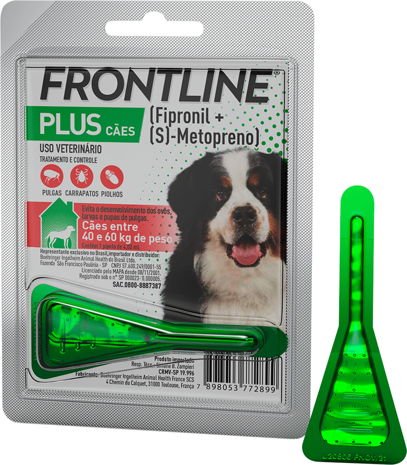 Antipulgas e Carrapatos Frontline Plus 402 mg para Cães de 40 a 60Kg - 1 Pipeta