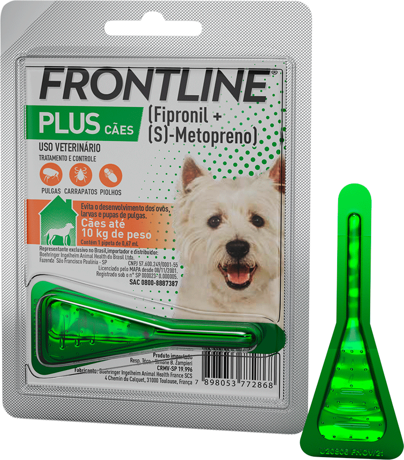 Antipulgas e Carrapatos Frontline Plus 67 mg para Cães de 1 a 10Kg - 1 Pipeta