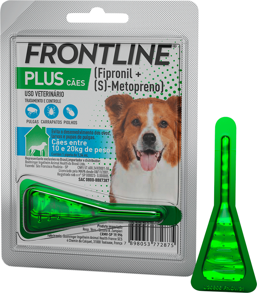 Antipulgas e Carrapatos Frontline Plus 134 mg para Cães de 10 a 20Kg - 1 Pipeta