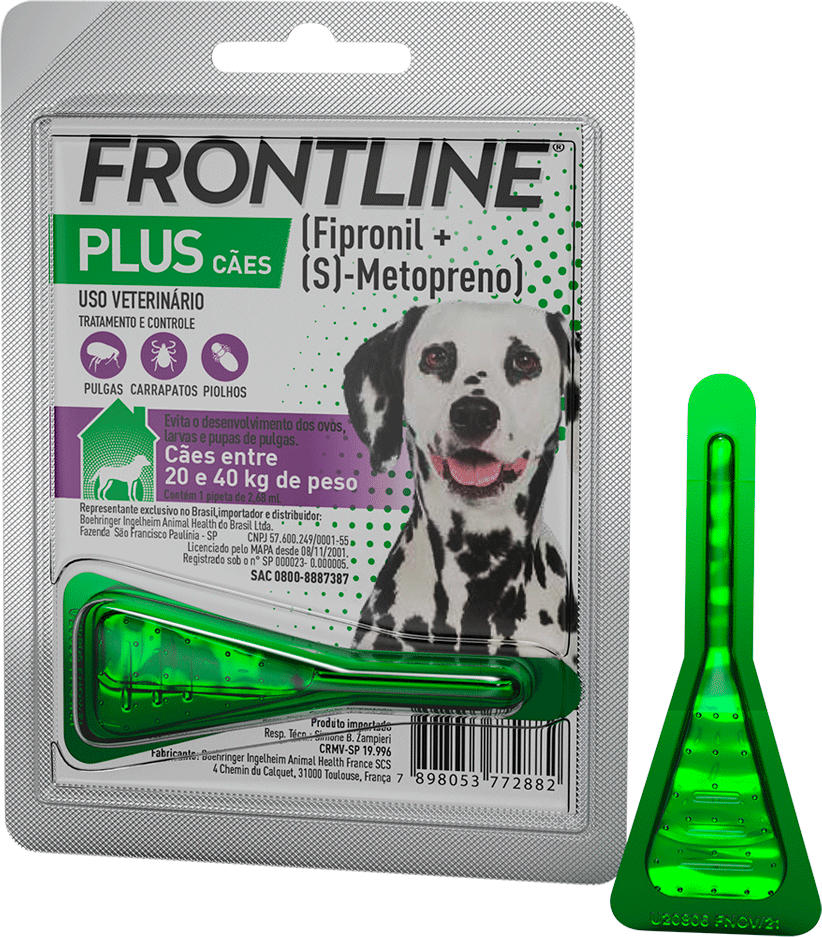 Antipulgas e Carrapatos Frontline Plus 268 mg para Cães de 20 a 40Kg - 1 Pipeta