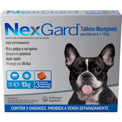 Antipulgas e Carrapatos NexGard 28,3 mg para Cães de 4,1 a 10 Kg
