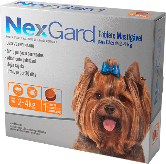 Antipulgas e Carrapatos NexGard 11,3 mg para Cães de 2 a 4Kg - 1 Comprimido