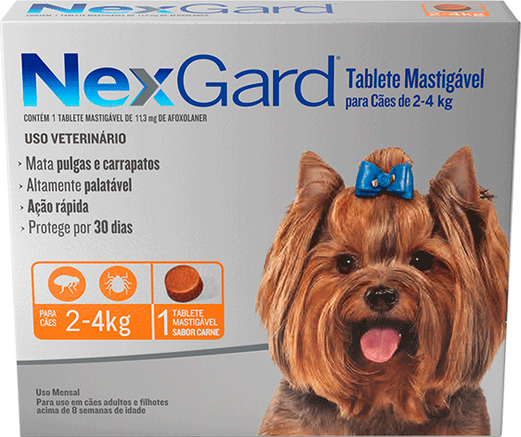Antipulgas e Carrapatos NexGard 11,3 mg para Cães de 2 a 4Kg - 1 Comprimido