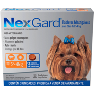 Antipulgas e Carrapatos NexGard 11,3 mg para Cães de 2 a 4Kg - 3 Comprimidos