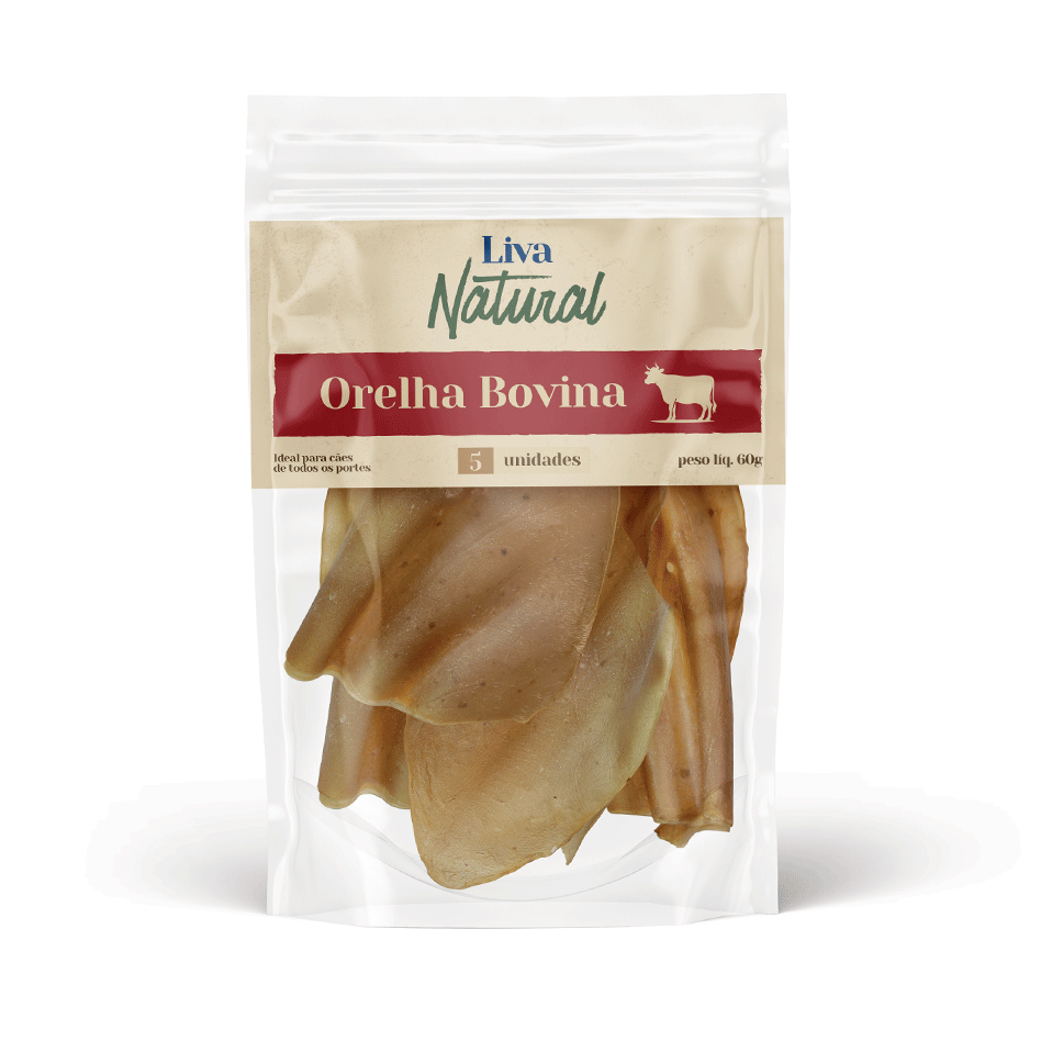 Petisco Mastigável Liva Natural Orelha Bovina para cães - 5 Unidades