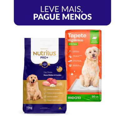 Kit Ração Seca Nutrilus + Tapete Higiênico Meau Cheirinho Cítrico - KIT