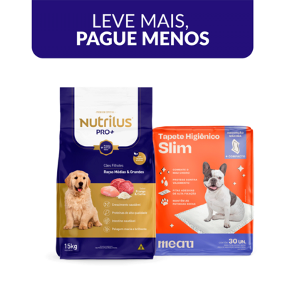 Kit Ração Seca Nutrilus + Tapete Higiênico Slim Meau - KIT