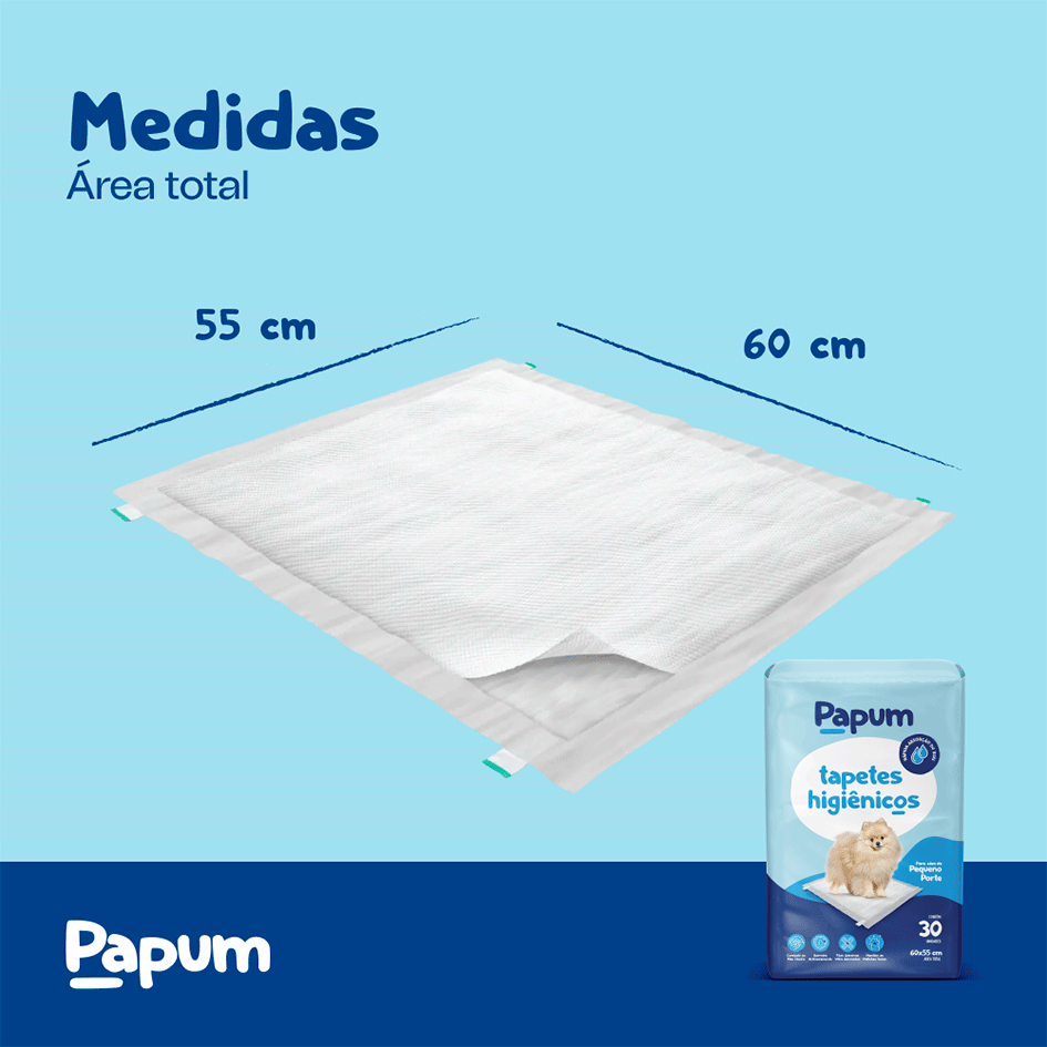Tapete Higiênico Papum 60x55cm para Cães de Pequeno Porte - 30 Unidades