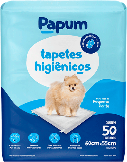 Tapete Higiênico Papum 60x55cm para Cães de Pequeno Porte - 50 Unidades