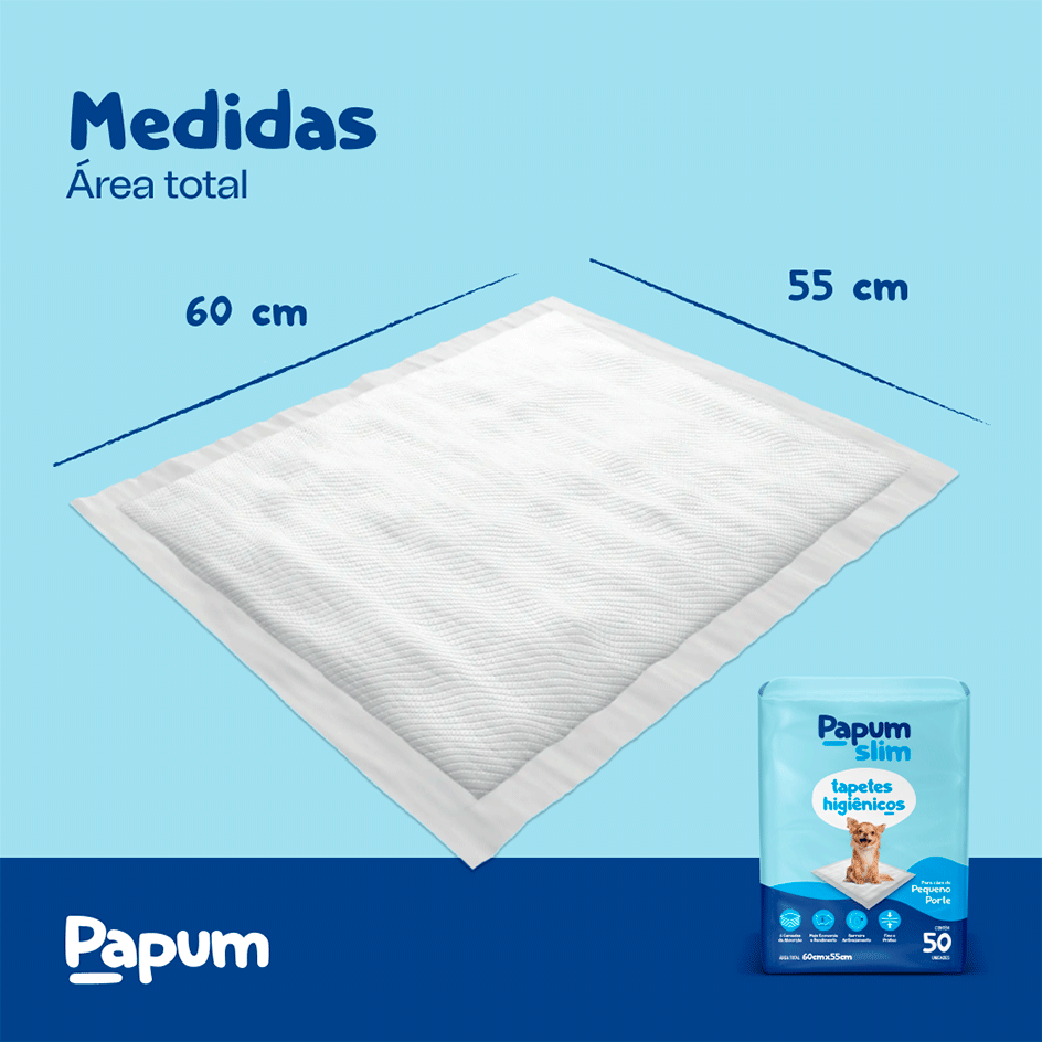 Tapete Higiênico Papum Econômico Slim Lavanda 60x55cm para Cães de Porte Pequeno - 50 Unidades