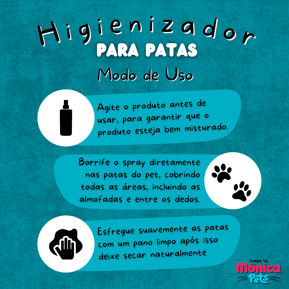 Higienizador Turma da Mônica Pets Patas para Cães e Gatos - 250 mL