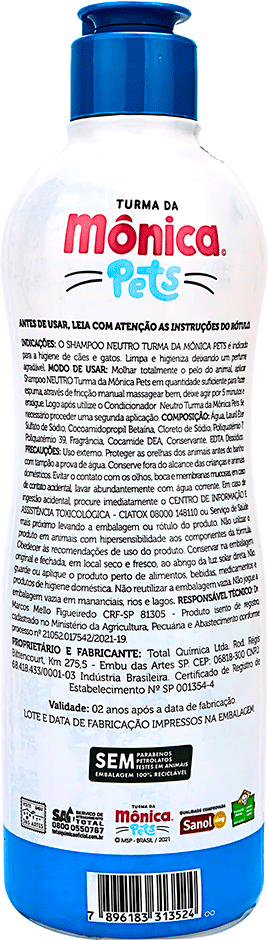 Shampoo Turma da Mônica Pets Neutro para Cães e Gatos - 500 mL