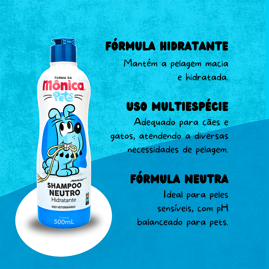 Shampoo Turma da Mônica Pets Neutro para Cães e Gatos - 500 mL