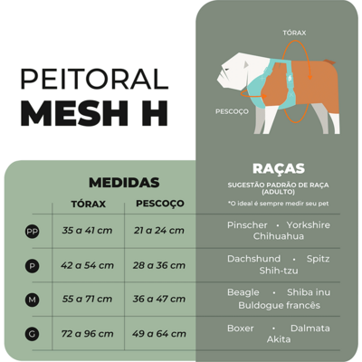 Conjunto Peitoral Mesh H e Guia Toh Alga para Cães