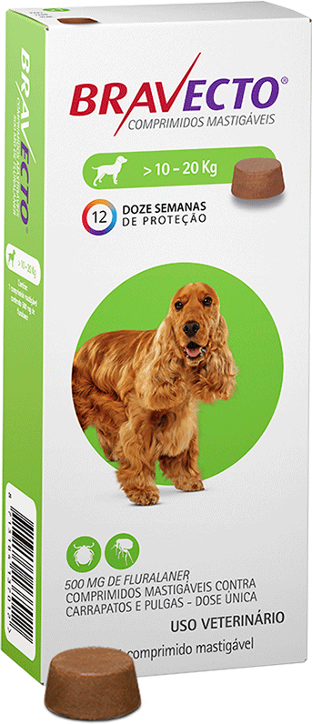 Antipulgas e Carrapatos Bravecto 500 mg para Cães de 10 a 20Kg - 1 Comprimido