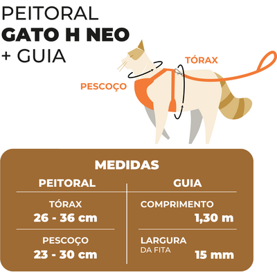 Conjunto Peitoral H e Guia Toh Neo Marine para Gatos