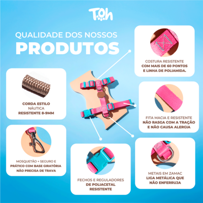 Conjunto Peitoral H e Guia Toh Neo Marine para Gatos
