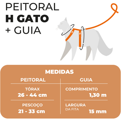 Conjunto Peitoral H e Guia Toh Alga para Gatos