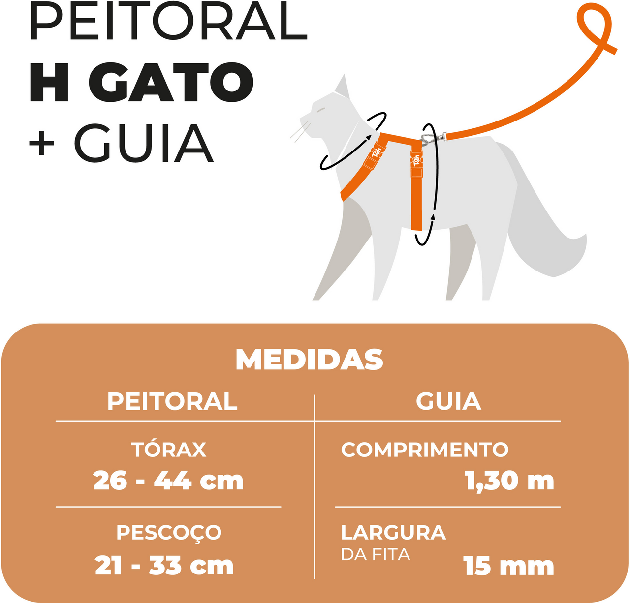 Conjunto Peitoral H e Guia Toh Bruma para Gatos - Tam. Único