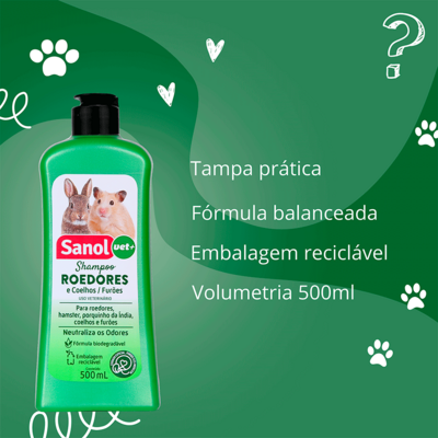 Shampoo Sanol Vet + Verde para Roedores, Coelhos/Furões