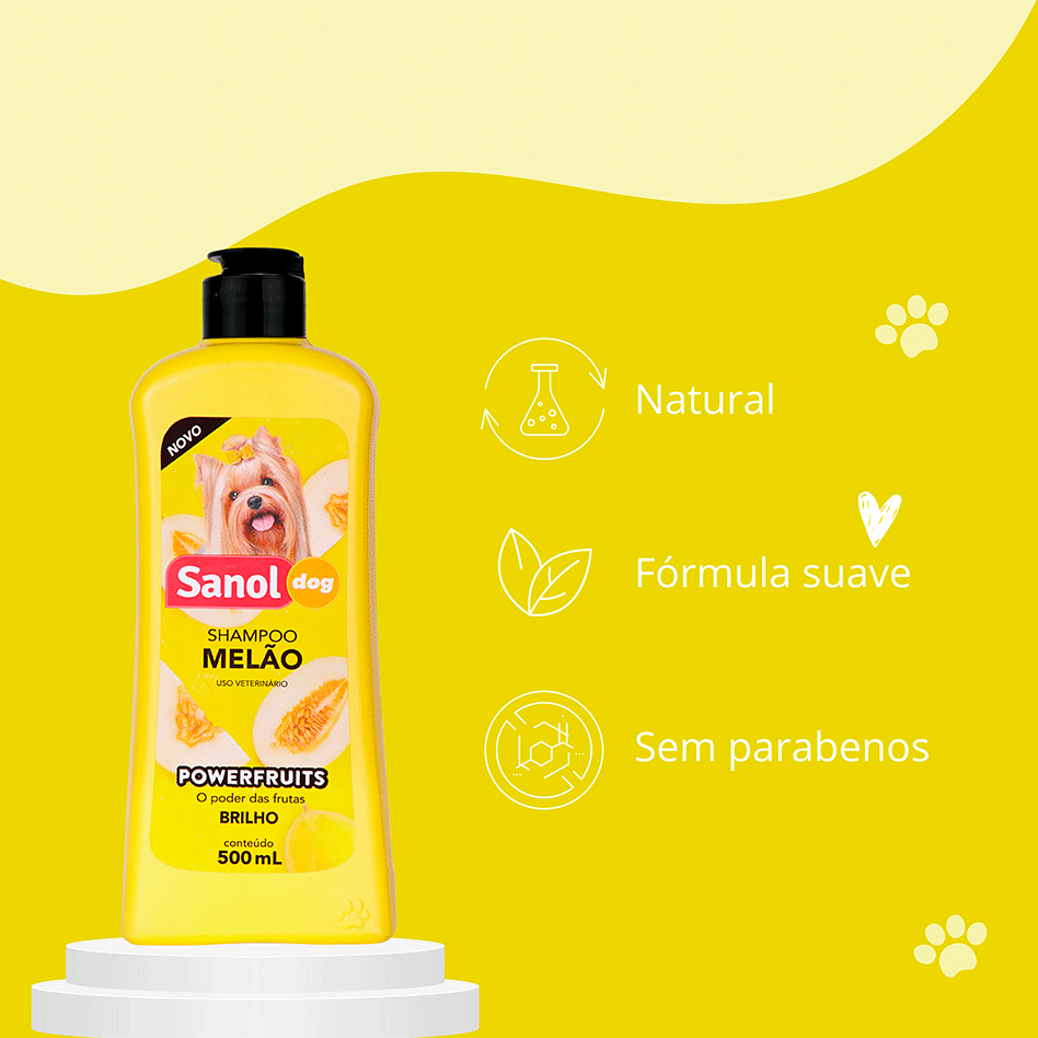 Shampoo Melão Sanol Dog Powerfruits Amarelo - 500 mL
