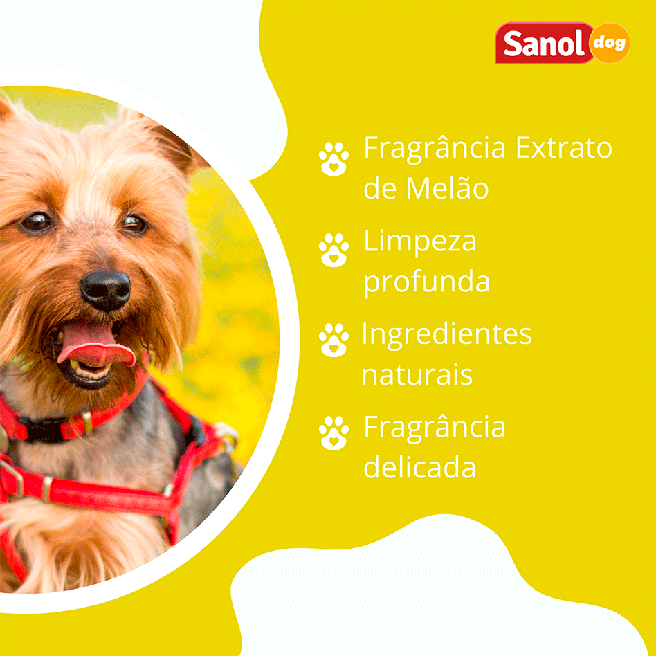 Shampoo Melão Sanol Dog Powerfruits Amarelo - 500 mL