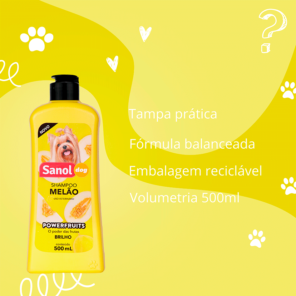 Shampoo Melão Sanol Dog Powerfruits Amarelo - 500 mL