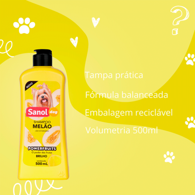 Shampoo Melão Sanol Dog Powerfruits Amarelo