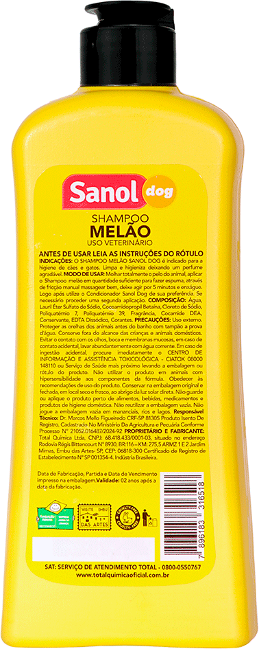 Shampoo Melão Sanol Dog Powerfruits Amarelo - 500 mL