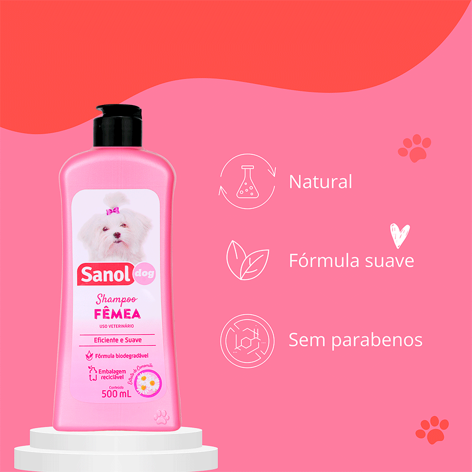Shampoo Sanol Dog Rosa para Fêmea - 500 mL