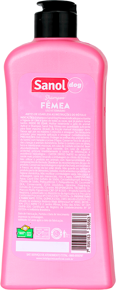 Shampoo Sanol Dog Rosa para Fêmea - 500 mL