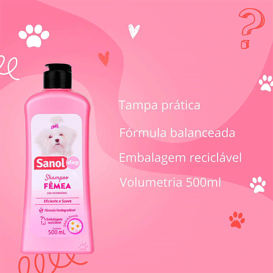 Shampoo Sanol Dog Rosa para Fêmea - 500 mL