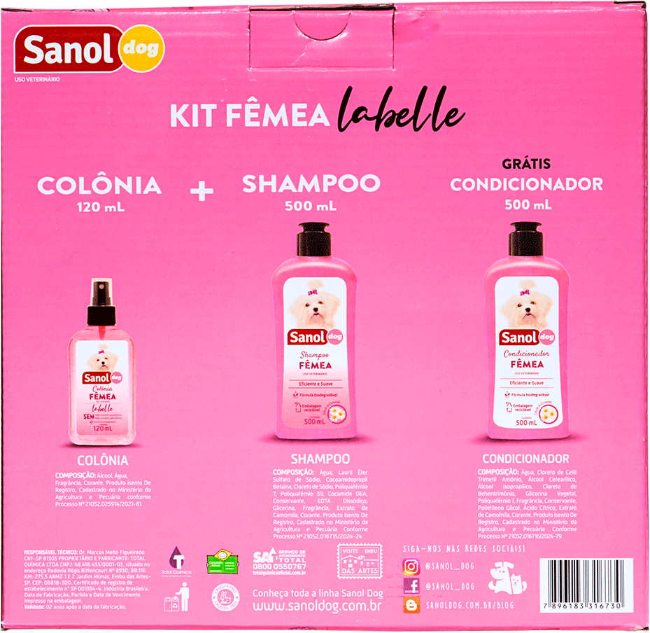 Kit Labelle Shampoo, Colônia e Ganhe 1 Condicionador Sanol Dog Rosa - 3 Unidades